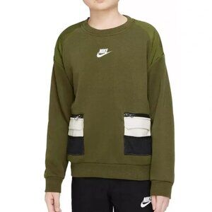 Nike Olive Green Colorblock Kids Sweatshirt with Black & Cream Pockets